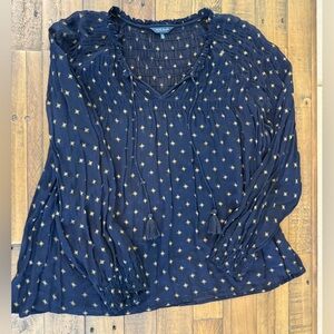 Lucky Brand Midnight Blue Top with Gold Star Accents